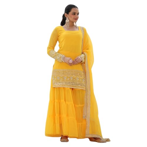 Traditional Georgette Lehriya Print Sharara Suit Set | Sharara with dupatta | Fancy Suit for Woman | casual wear