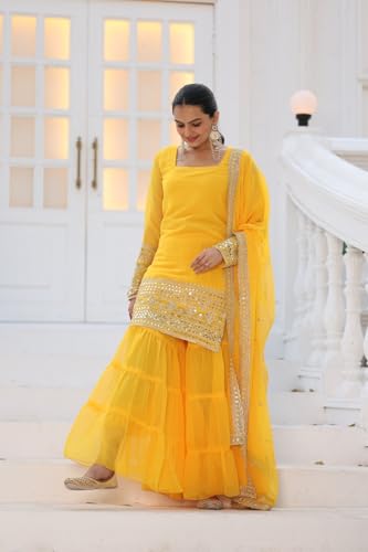 Traditional Georgette Lehriya Print Sharara Suit Set | Sharara with dupatta | Fancy Suit for Woman | casual wear