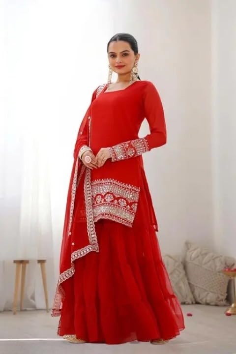 Royal Blue Embellished Sahara with Square Neck Top, sharara and Dupatta, Traditional Indian Wear