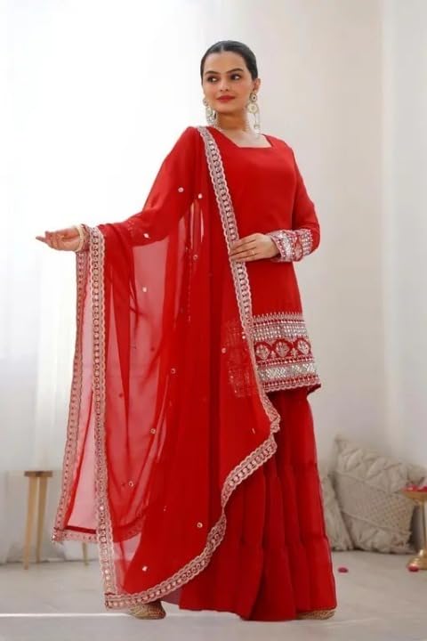Royal Blue Embellished Sahara with Square Neck Top, sharara and Dupatta, Traditional Indian Wear