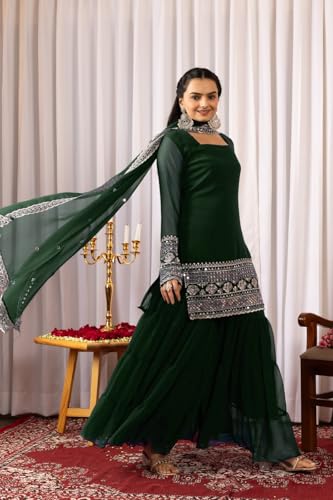 Traditional Georgette Lehriya Print Sharara Suit Set | Sharara with dupatta | Fancy Suit for Woman | casual wear