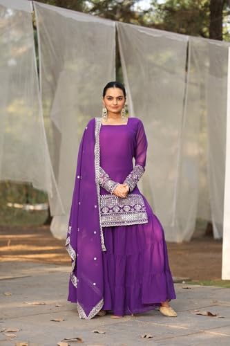 Traditional Georgette Lehriya Print Sharara Suit Set | Sharara with dupatta | Fancy Suit for Woman | casual wear