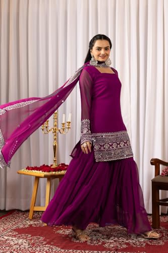 Traditional Georgette Lehriya Print Sharara Suit Set | Sharara with dupatta | Fancy Suit for Woman | casual wear