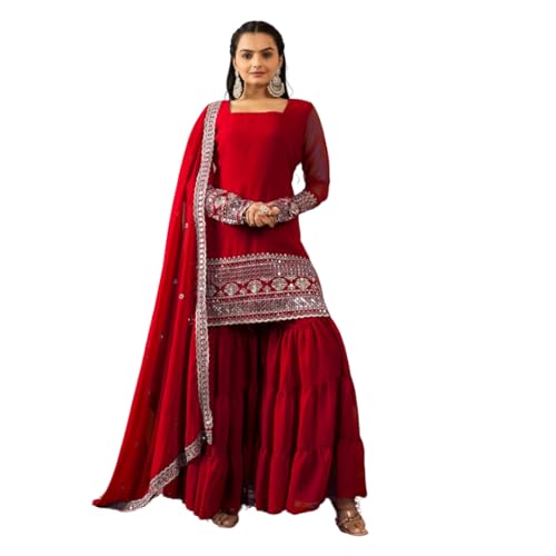 Traditional Georgette Lehriya Print Sharara Suit Set | Sharara with dupatta | Fancy Suit for Woman | casual wear