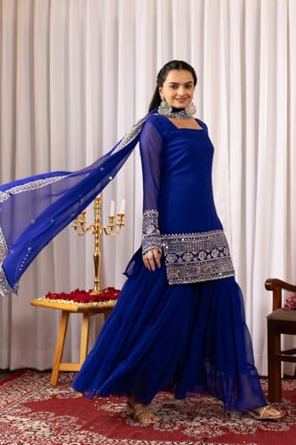 Traditional Georgette Lehriya Print Sharara Suit Set | Sharara with dupatta | Fancy Suit for Woman | casual wear