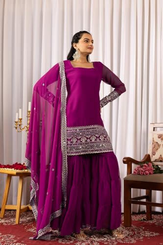 Traditional Georgette Lehriya Print Sharara Suit Set | Sharara with dupatta | Fancy Suit for Woman | casual wear