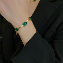 Load image into Gallery viewer, Gold Plated Oval Green Crystal Pendant Necklace Set With | Bracelet | Earrings - Comfortable & trendy Set For Women & Girls.