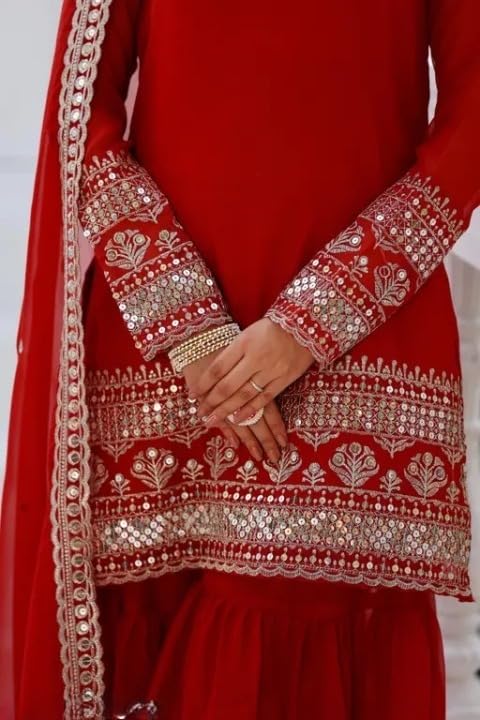 Royal Blue Embellished Sahara with Square Neck Top, sharara and Dupatta, Traditional Indian Wear