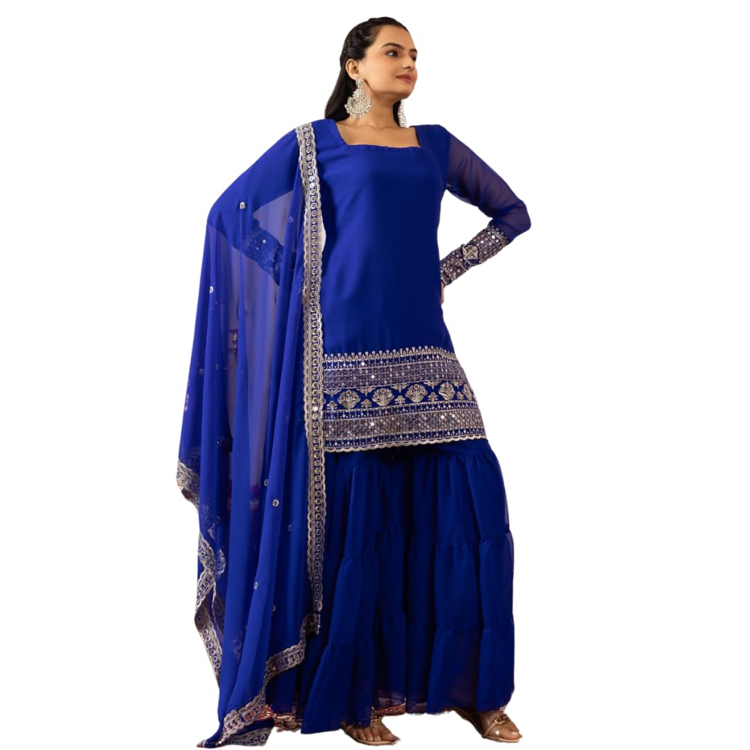 Traditional Georgette Lehriya Print Sharara Suit Set | Sharara with dupatta | Fancy Suit for Woman | casual wear