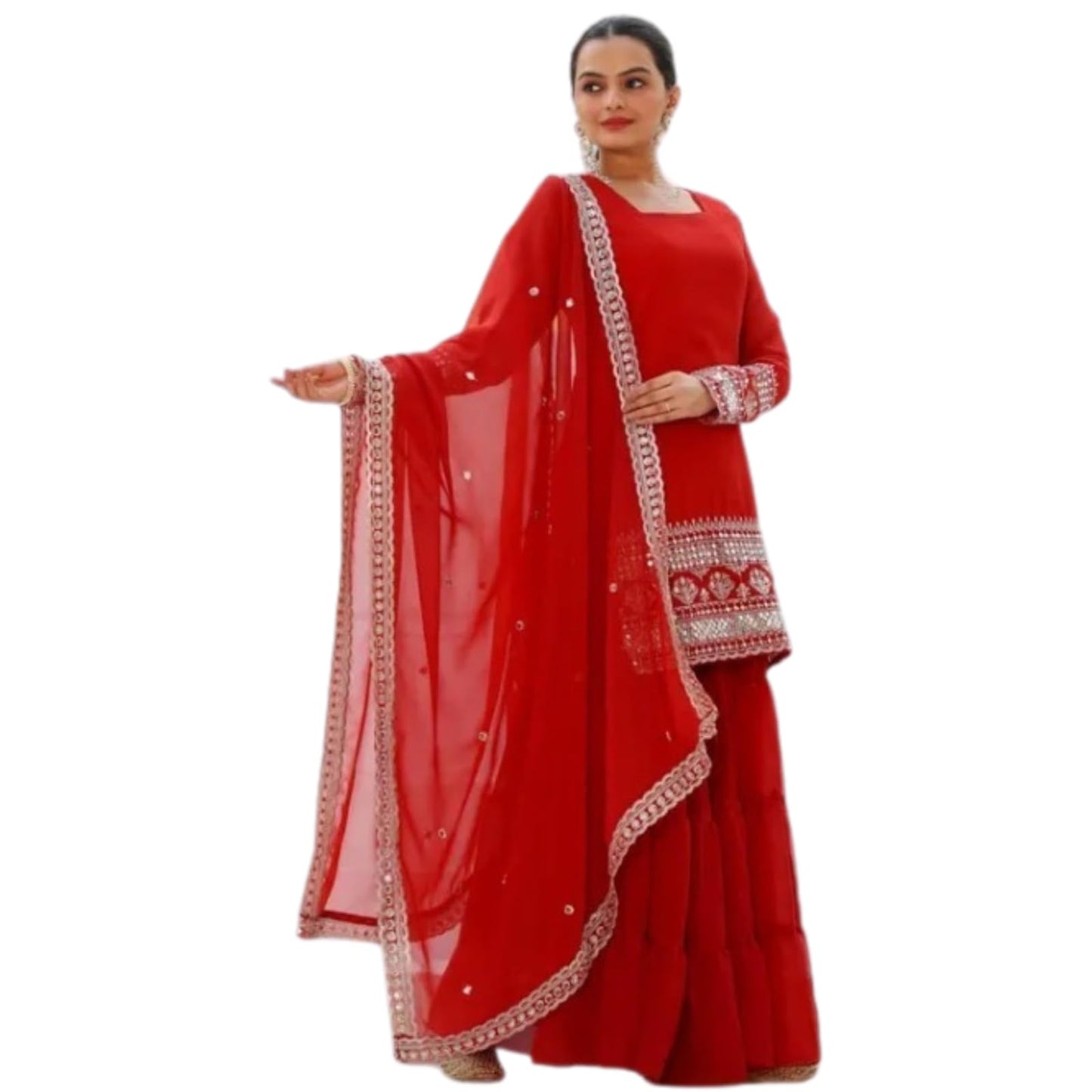 Royal Blue Embellished Sahara with Square Neck Top, sharara and Dupatta, Traditional Indian Wear