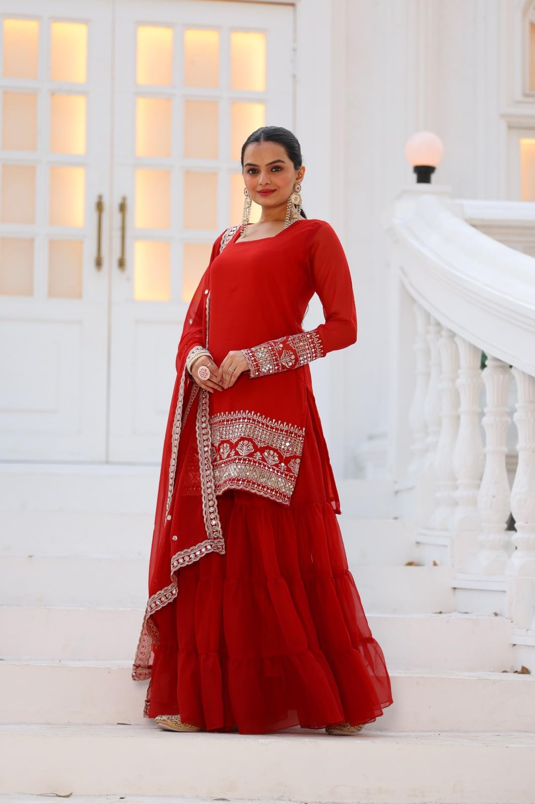 Traditional Georgette Lehriya Print Sharara Suit Set | Sharara with dupatta | Fancy Suit for Woman | casual wear