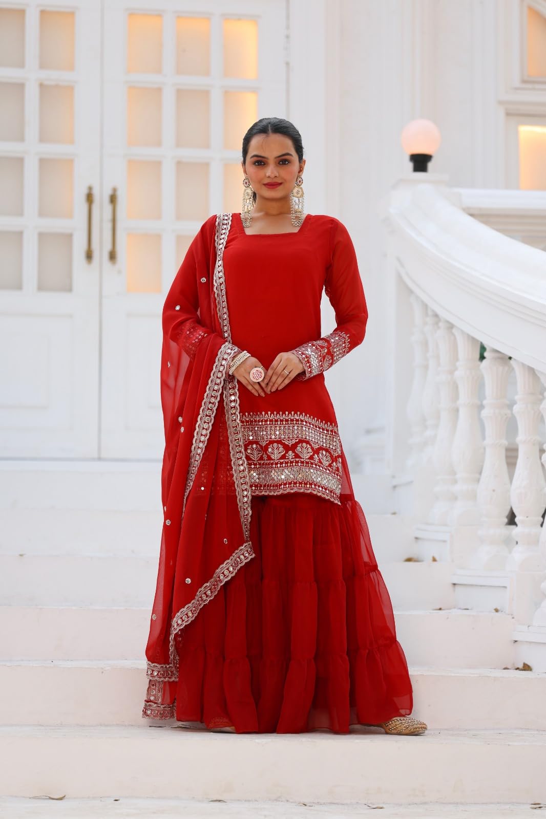 Traditional Georgette Lehriya Print Sharara Suit Set | Sharara with dupatta | Fancy Suit for Woman | casual wear