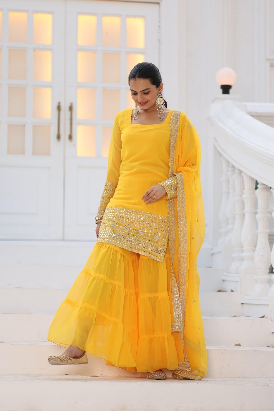 Traditional Georgette Lehriya Print Sharara Suit Set | Sharara with dupatta | Fancy Suit for Woman | casual wear