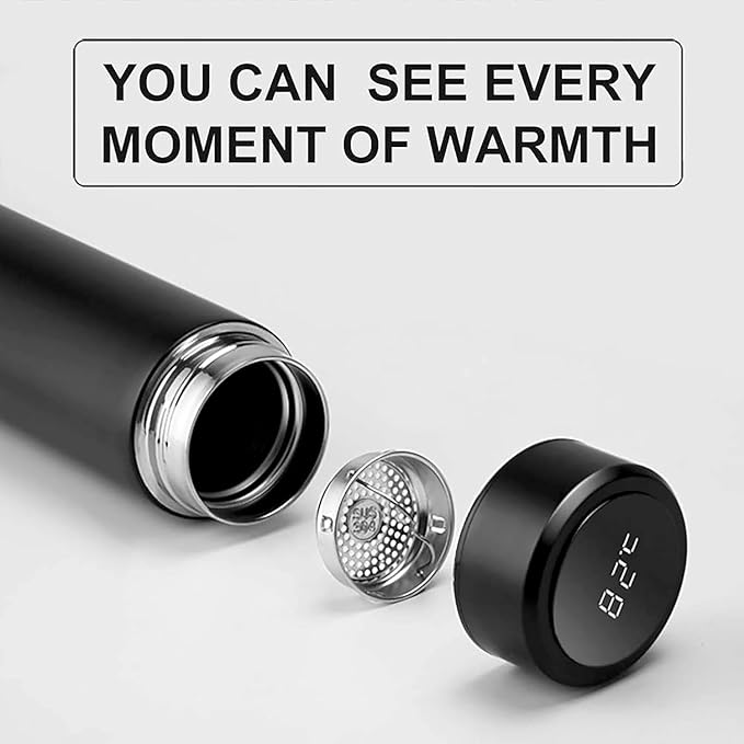 Stainless Steel Water Bottle with LED Temperature Display | 500ml Double Wall Insulated Hot & Cold Bottle |