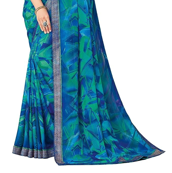 Women's Lace & Printed Chiffon Saree with Blouse