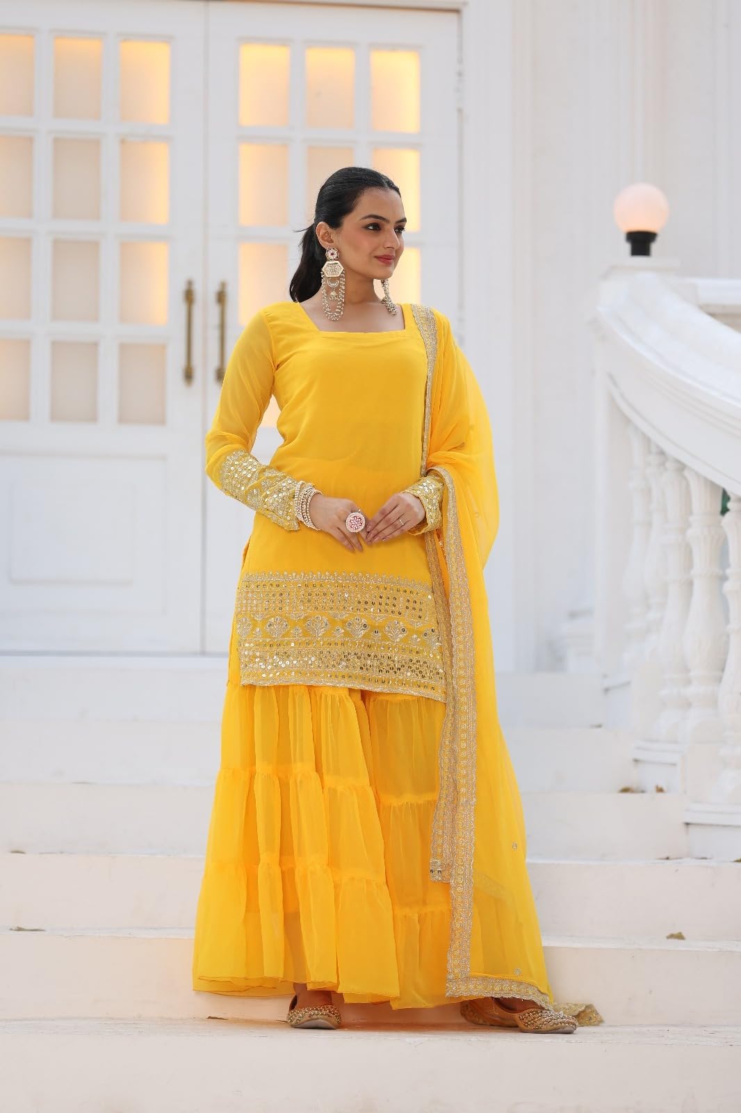Traditional Georgette Lehriya Print Sharara Suit Set | Sharara with dupatta | Fancy Suit for Woman | casual wear
