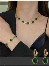 Load image into Gallery viewer, Gold Plated Oval Green Crystal Pendant Necklace Set With | Bracelet | Earrings - Comfortable & trendy Set For Women & Girls.