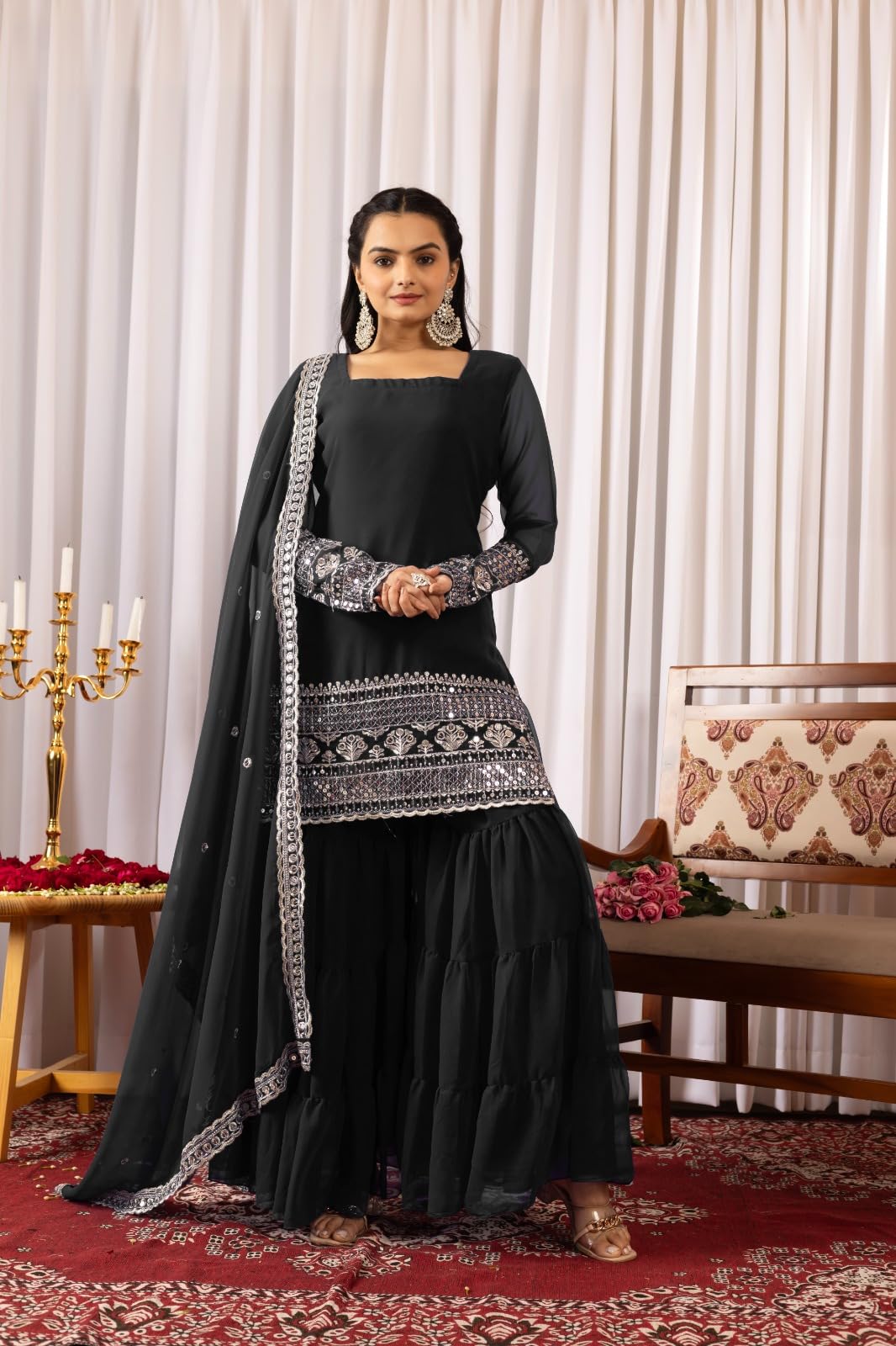 Traditional Georgette Lehriya Print Sharara Suit Set | Sharara with dupatta | Fancy Suit for Woman | casual wear