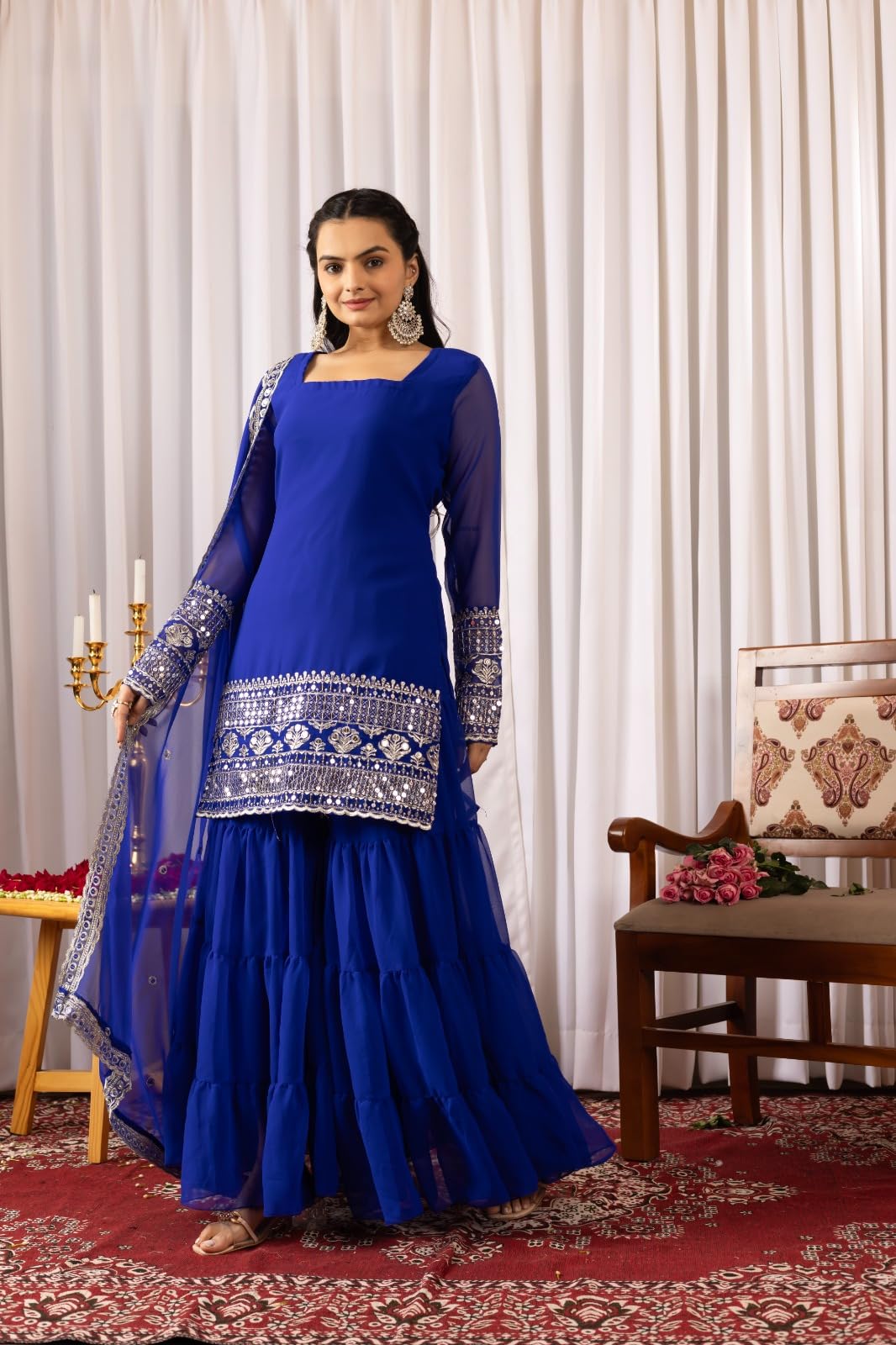 Traditional Georgette Lehriya Print Sharara Suit Set | Sharara with dupatta | Fancy Suit for Woman | casual wear