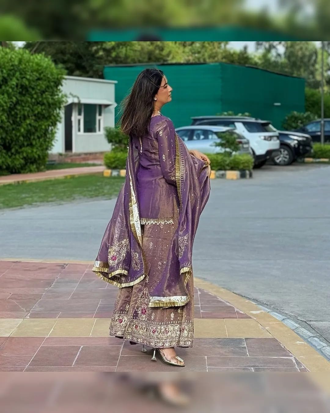 Purple Net Embroidered Sharara Suit with Dupatta | Ethic | dress | wedding | party | comfortable | heavy