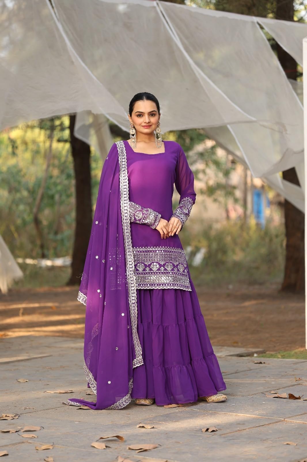 Traditional Georgette Lehriya Print Sharara Suit Set | Sharara with dupatta | Fancy Suit for Woman | casual wear