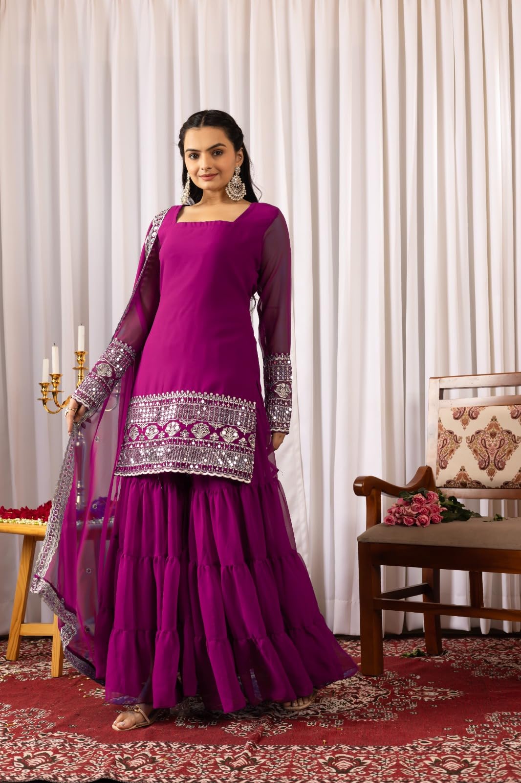 Traditional Georgette Lehriya Print Sharara Suit Set | Sharara with dupatta | Fancy Suit for Woman | casual wear