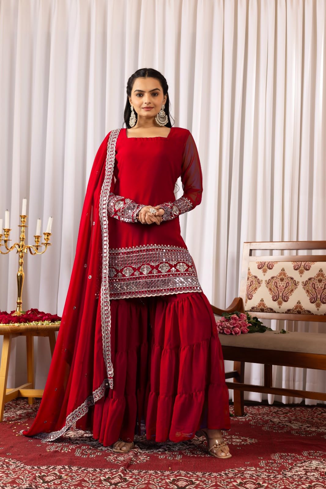 Traditional Georgette Lehriya Print Sharara Suit Set | Sharara with dupatta | Fancy Suit for Woman | casual wear