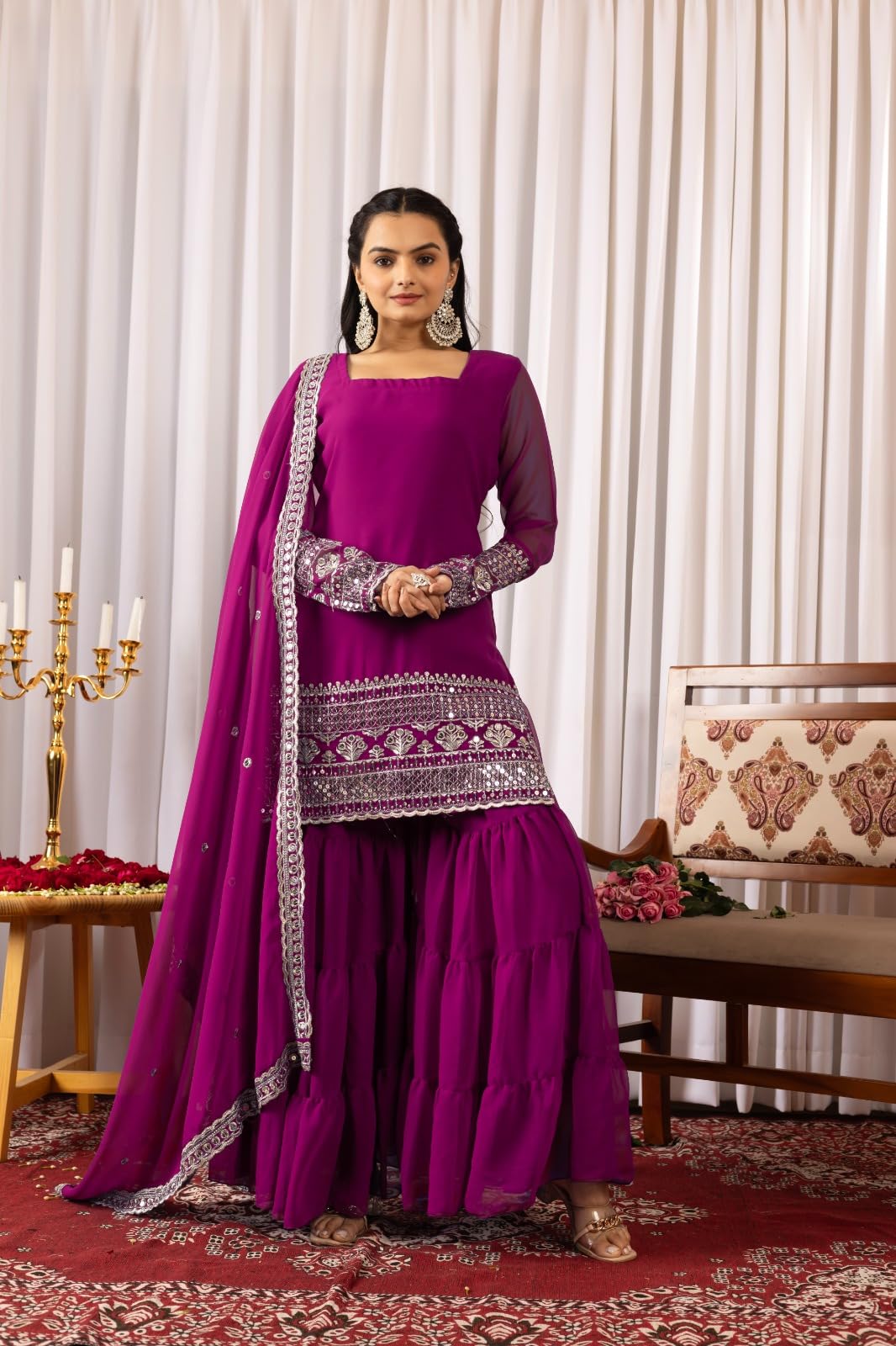 Traditional Georgette Lehriya Print Sharara Suit Set | Sharara with dupatta | Fancy Suit for Woman | casual wear