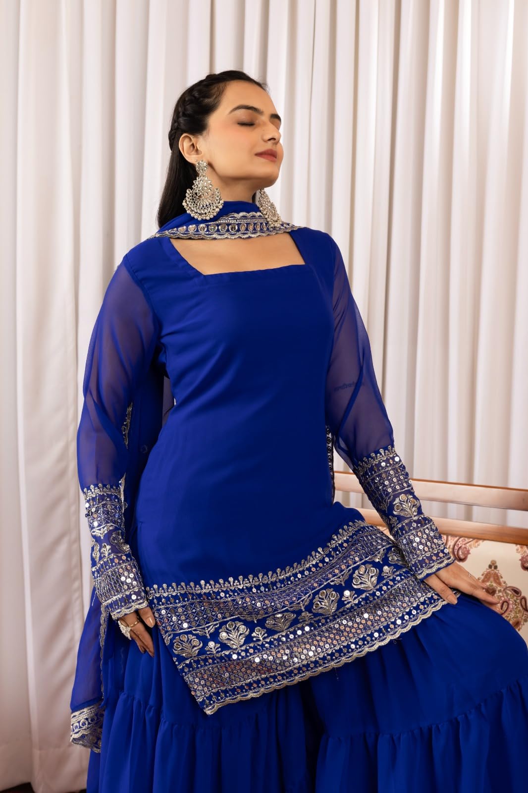 Traditional Georgette Lehriya Print Sharara Suit Set | Sharara with dupatta | Fancy Suit for Woman | casual wear