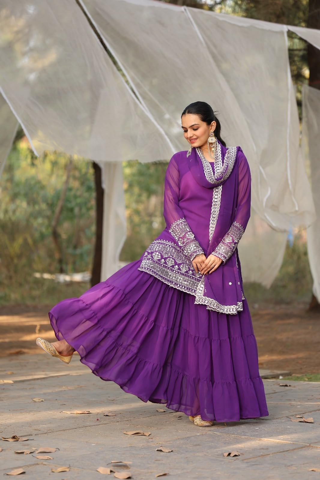 Traditional Georgette Lehriya Print Sharara Suit Set | Sharara with dupatta | Fancy Suit for Woman | casual wear