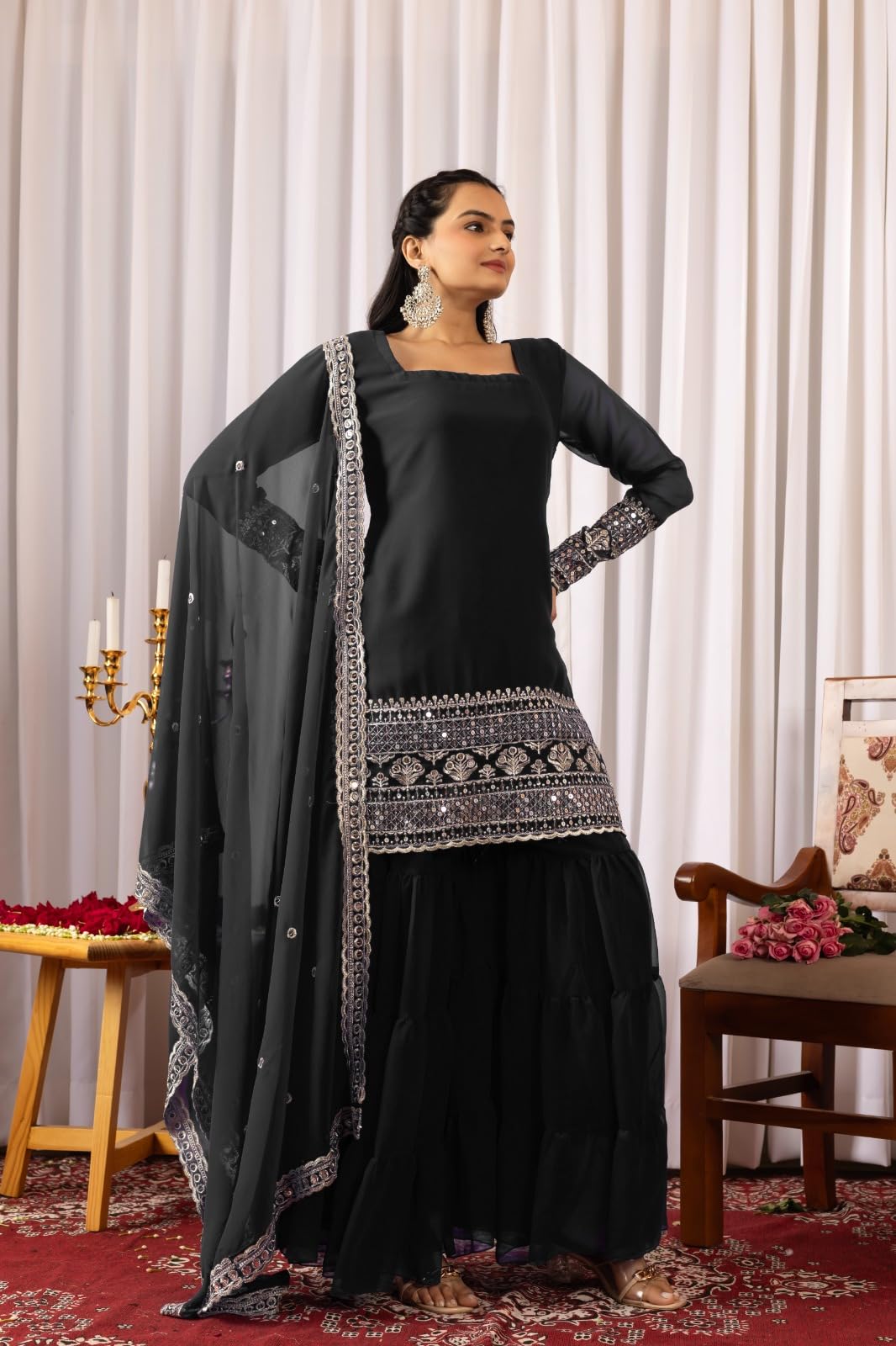 Traditional Georgette Lehriya Print Sharara Suit Set | Sharara with dupatta | Fancy Suit for Woman | casual wear
