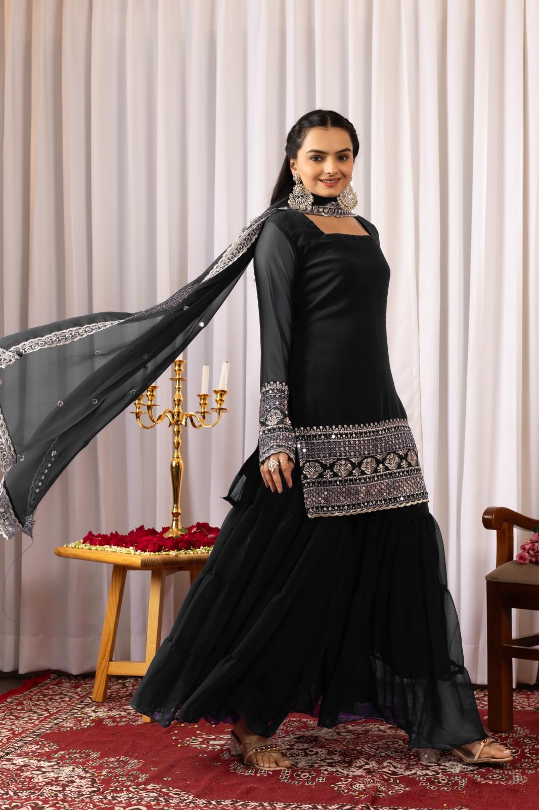 Traditional Georgette Lehriya Print Sharara Suit Set | Sharara with dupatta | Fancy Suit for Woman | casual wear