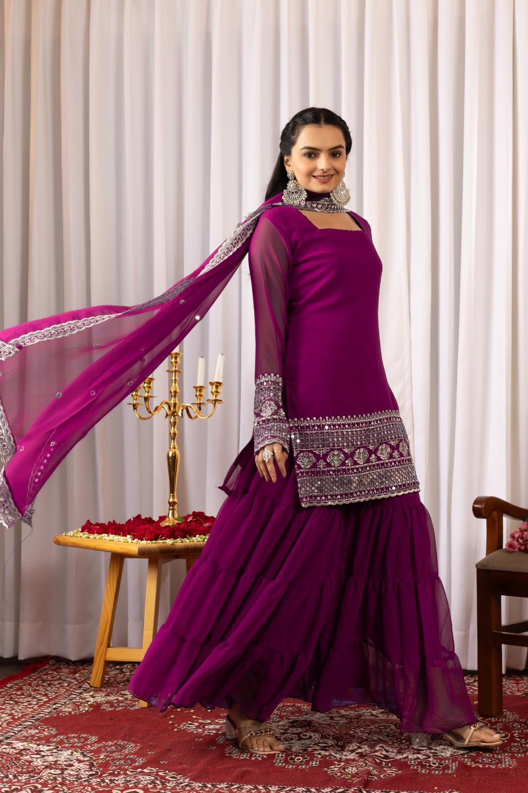 Traditional Georgette Lehriya Print Sharara Suit Set | Sharara with dupatta | Fancy Suit for Woman | casual wear