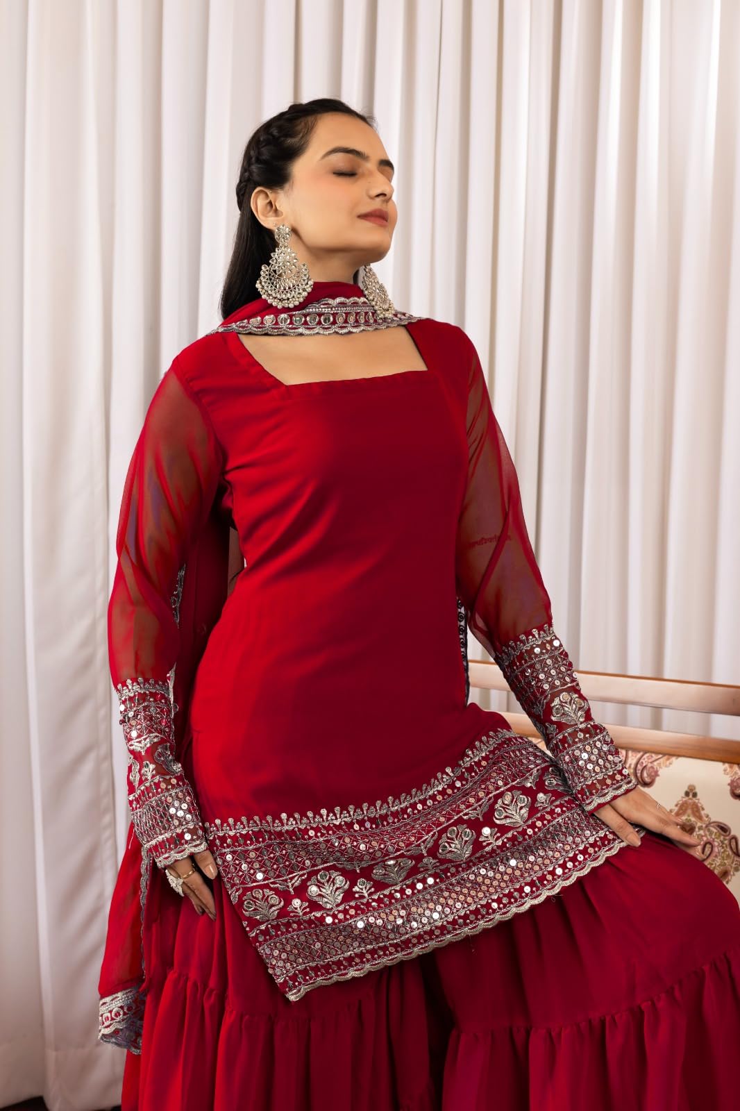 Traditional Georgette Lehriya Print Sharara Suit Set | Sharara with dupatta | Fancy Suit for Woman | casual wear
