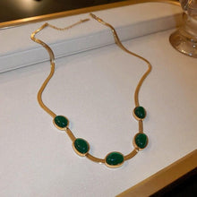 Load image into Gallery viewer, Gold Plated Oval Green Crystal Pendant Necklace Set With | Bracelet | Earrings - Comfortable & trendy Set For Women & Girls.