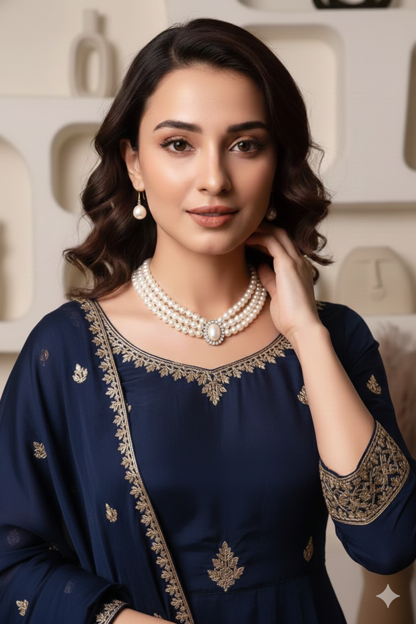 Best Selling - White Pearl Beautiful Designer Necklace With Earrings.