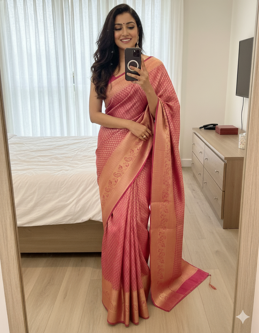 Women's Kanjivaram Soft Silk Saree With Blouse Piece