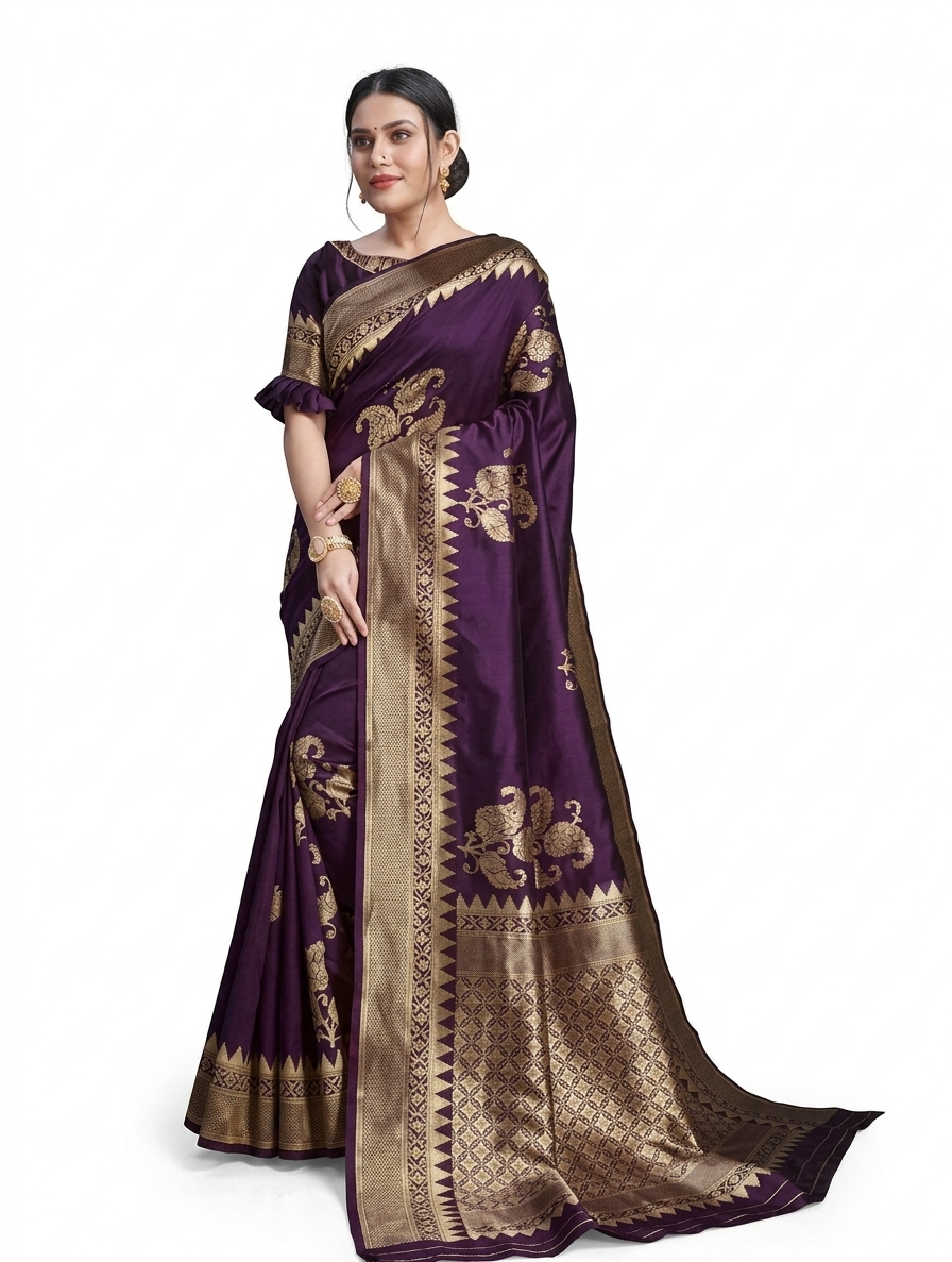 Purple Banarasi Saree - Ideal Choice For Weddings, Festivals And Grand Celebrations.