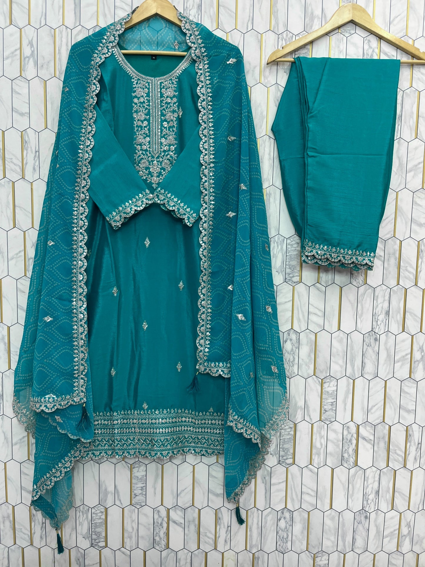 DESIGNER SEQUENCE EMBROIDERED WORK TOP AND PANT WITH DUPATTA