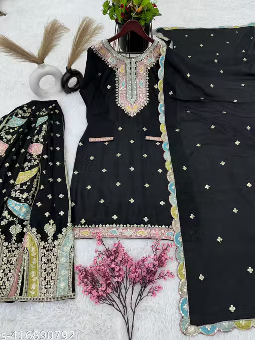 Launching New Designer Party Wear Look Fancy Top-Dupatta and Fully Stitched Sharara