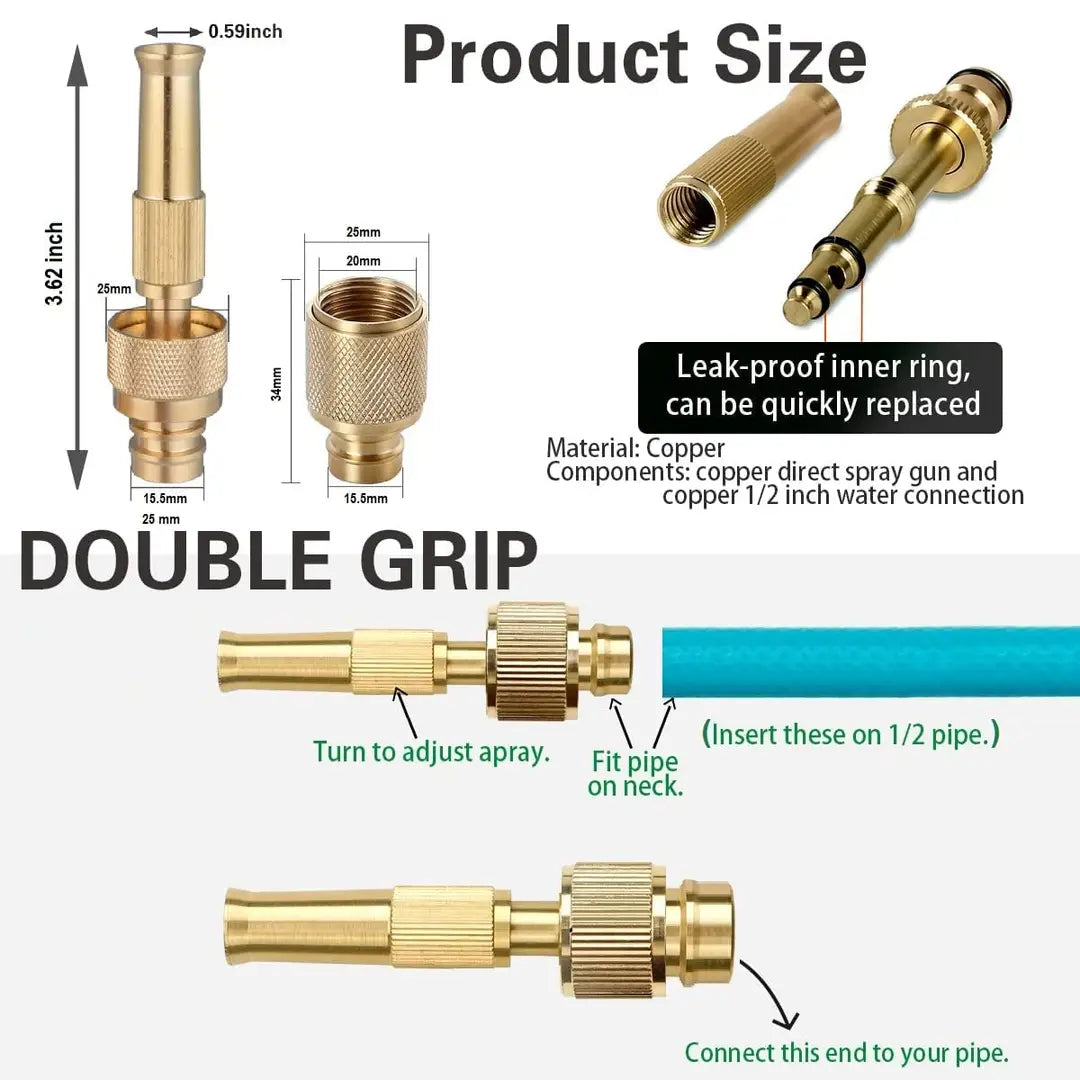 Heavy Pure Brass Water Spray Nozzle Adjustable Pressure Booster Nozz Super