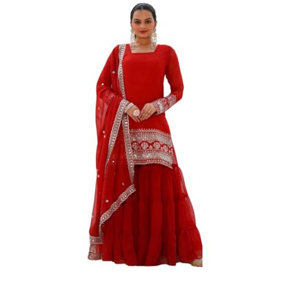 Traditional Georgette Lehriya Print Sharara Suit Set | Sharara with dupatta | Fancy Suit for Woman | casual wear