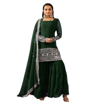 Traditional Georgette Lehriya Print Sharara Suit Set | Sharara with dupatta | Fancy Suit for Woman | casual wear
