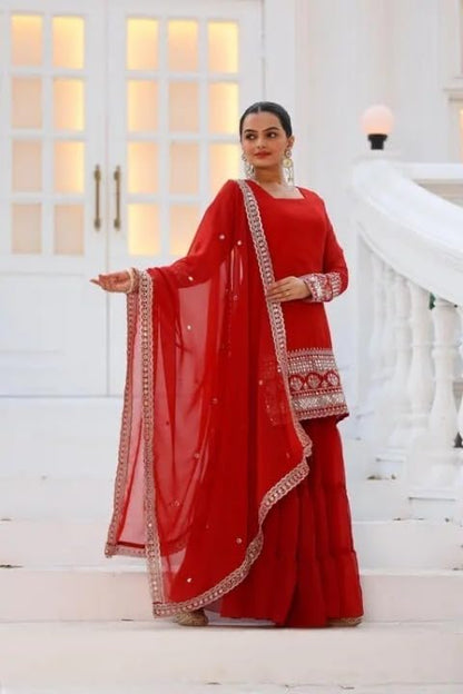 Royal Blue Embellished Sahara with Square Neck Top, sharara and Dupatta, Traditional Indian Wear
