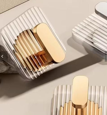 (Pack of 4) - Premium Transparent Wall Hooks with Gold Finish | No Drill Self Adhesive Wall Hooks