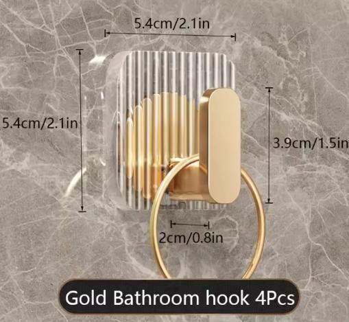 (Pack of 4) - Premium Transparent Wall Hooks with Gold Finish | No Drill Self Adhesive Wall Hooks