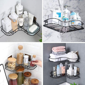 Wall Mounted Self-Adhesive Bathroom Corner Rack Storage Shelves