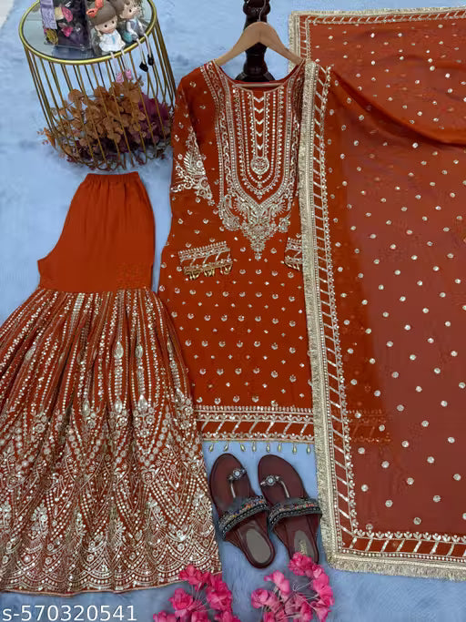New Designer Party Wear Look Heavy Embroidery Work Sharara Suit