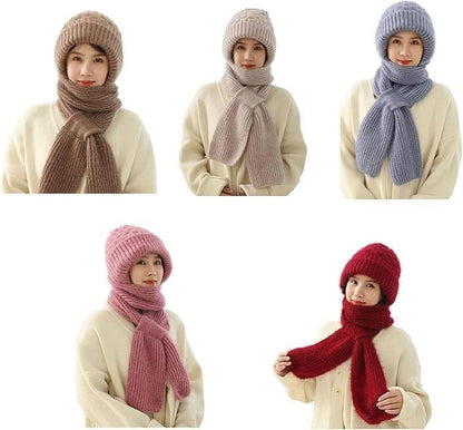 Women's Soft Knitted Winter Warm Hat Woollen Cap & with Mufflers Lovely Mufflers Combo Girl Ladies 2 in 1 Neck Scarf Windproof Ear Protection | Pack of 1 | Multicolor