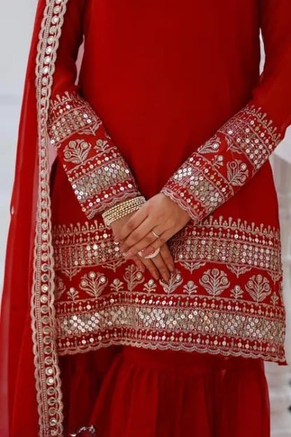 Royal Blue Embellished Sahara with Square Neck Top, sharara and Dupatta, Traditional Indian Wear